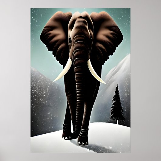Elefant im schneebedeckten Berg | AI Art Poster (Vorne)
