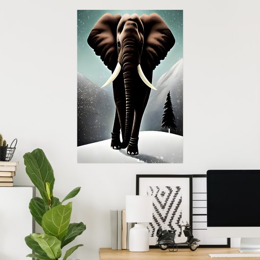 Elefant im schneebedeckten Berg | AI Art Poster (Heimbüro)