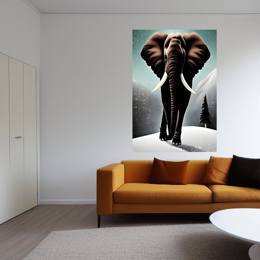 Elefant im schneebedeckten Berg | AI Art Poster