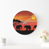 Elefant im Serengeti Sunset Große Wanduhr (Zuhause)