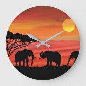 Elefant im Serengeti Sunset Große Wanduhr (Vorderseite)
