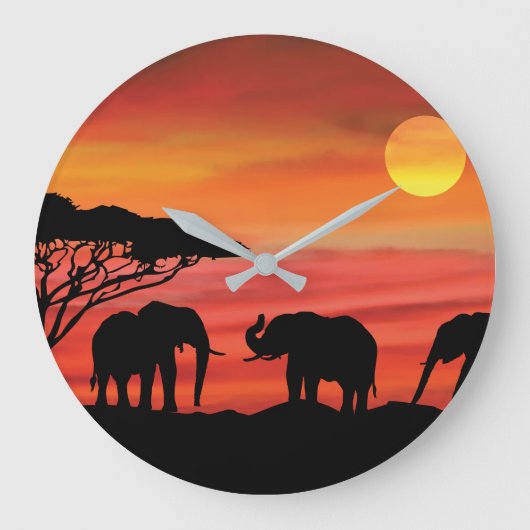 Elefant im Serengeti Sunset Große Wanduhr (Vorderseite)