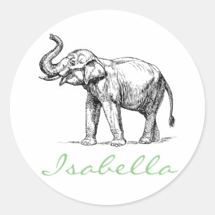 Elefant im Vintage-Stil mit Ihrem Namen Text Elefa Runder Aufkleber