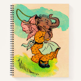 Elefant in Ankleidung aus den 1930er Jahren mit Sp Notizblock