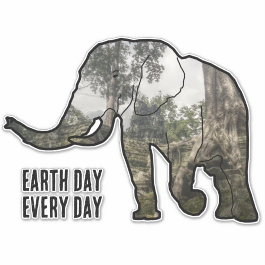 Elefant in den Ruinen Kambodschas: Der "Earth Day  Aufkleber (Vorderseite)