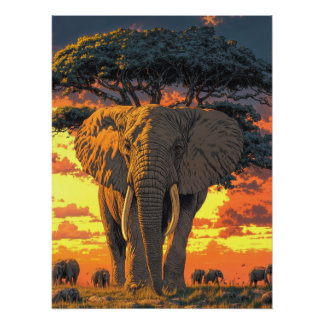 Elefant in der Savanna Poster