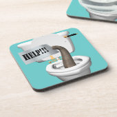 Elefant in der Toilette festgehalten Getränkeuntersetzer (Linke Seite)