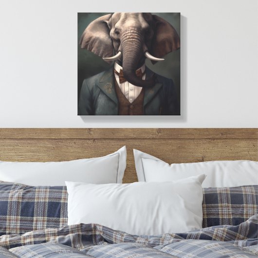Elefant in einem Anzug | Tierart | Tier in einem A Leinwanddruck (Insitu (Schlafzimmer))