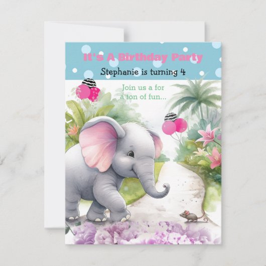 Elefant in einem Garten Einladung zum Geburtstag (Vorderseite)