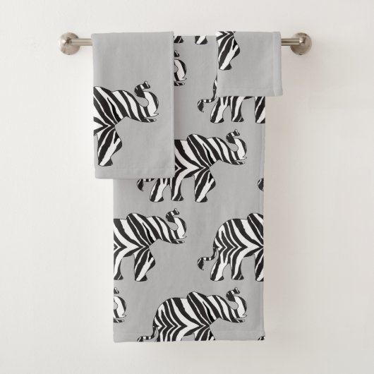Elefant in einem Zebra-Muster Badhandtuch Set (Insitu)