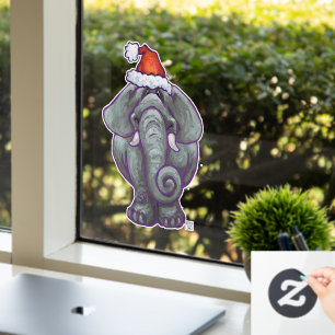 Elefant in einer Weihnachtsmannmütze Weihnachtsfen Fensteraufkleber