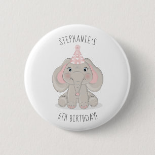 Elefant in Geburtstagshut Button