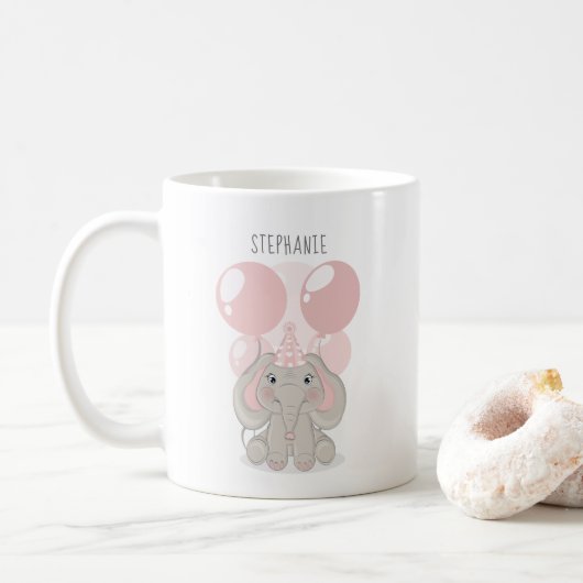 Elefant in Geburtstagshut Kaffeetasse (Mit Donut)