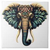 Elefant in lebendigen Blume und Blätter Fliese (Vorderseite)
