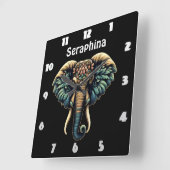 Elefant in lebendigen Blume und Blätter Quadratische Wanduhr (Winkel)