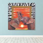 Elefant in Liebe Sunset und Zebra-Druck Leinwanddruck (Insitu (Holzboden))