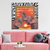 Elefant in Liebe Sunset und Zebra-Druck Leinwanddruck (Insitu (Wohnzimmer))