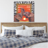 Elefant in Liebe Sunset und Zebra-Druck Leinwanddruck (Insitu (Schlafzimmer))