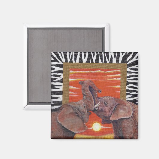 Elefant in Liebe Sunset und Zebra Print Magnet (Vorderseite/Rückseite)