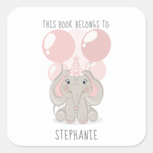 Elefant in Party Hut Dieses Buch gehört zum Platz Quadratischer Aufkleber
