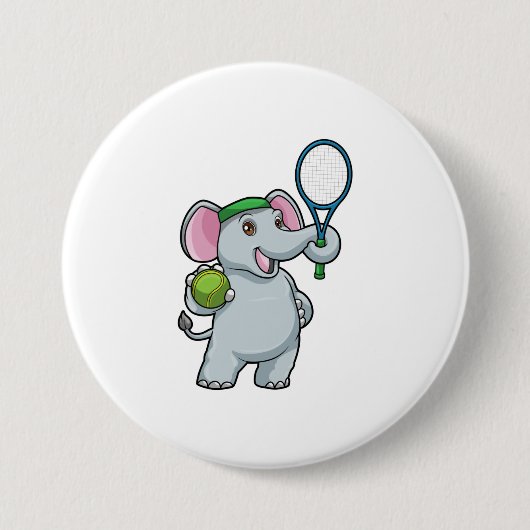 Elefant in Tennis mit Tennisschläger Button (Vorderseite)