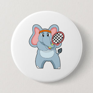 Elefant in Tennis mit Tennisschläger Button
