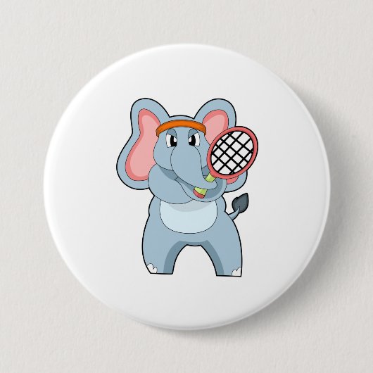 Elefant in Tennis mit Tennisschläger Button (Vorderseite)
