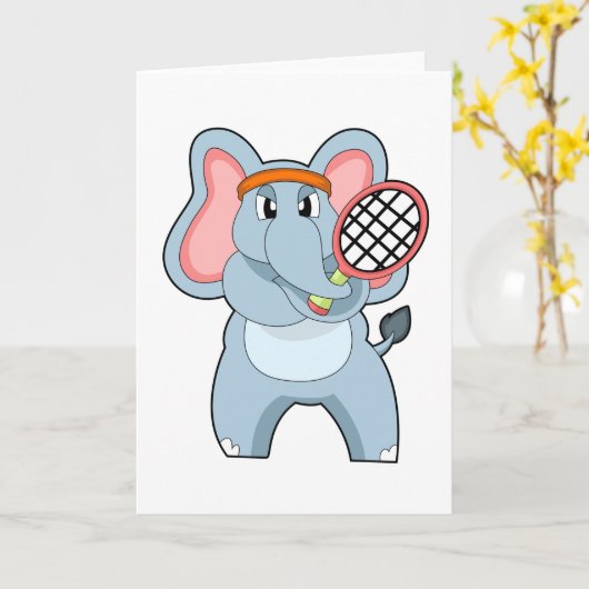 Elefant in Tennis mit Tennisschläger Karte (Gelbe Blume)