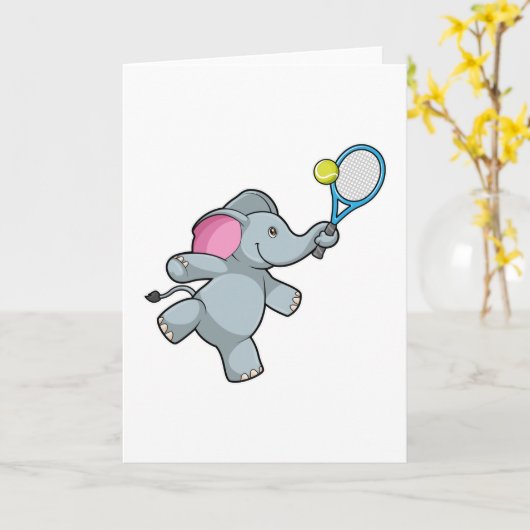 Elefant in Tennis mit Tennisschläger Karte (Gelbe Blume)