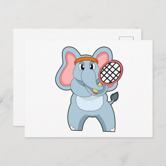 Elefant in Tennis mit Tennisschläger Postkarte (Vorne/Hinten)