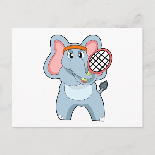 Elefant in Tennis mit Tennisschläger Postkarte (Vorderseite)