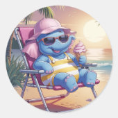 Elefant isst Sommereis Runder Aufkleber (Vorderseite)