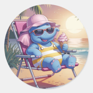 Elefant isst Sommereis Runder Aufkleber