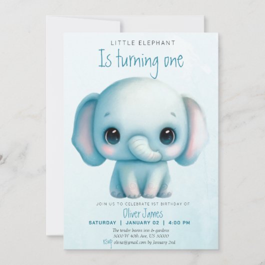 Elefant Junge 1. Geburtstag Einladung (Vorderseite)