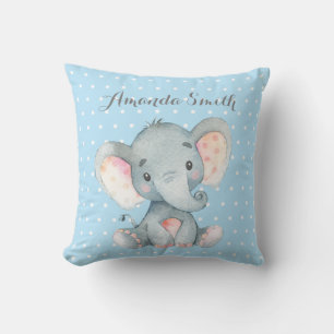 Elefant Jungen Baby Blau und Grau Kissen