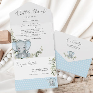 Elefant Jungen Baby Shower All In One Einladung