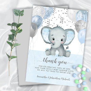 Elefant Jungen Ballons Aquarell Baby Shower Dankeskarte
