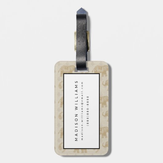 Elefant-kakifarbiges Wohnwagen-Muster Gepäckanhänger (Rückseite vertikal)