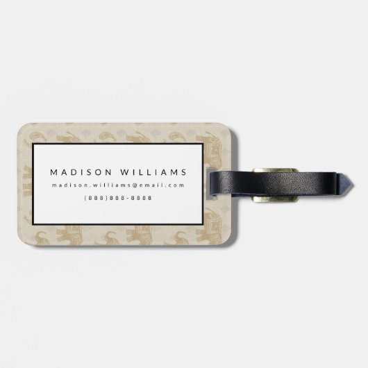 Elefant-kakifarbiges Wohnwagen-Muster Gepäckanhänger (Rückseite horizontal)