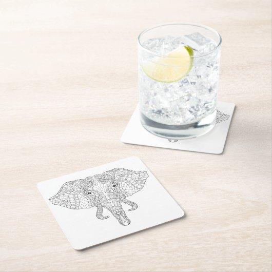 Elefant-Kopf-Gekritzel 2 Rechteckiger Pappuntersetzer (Vor Ort)