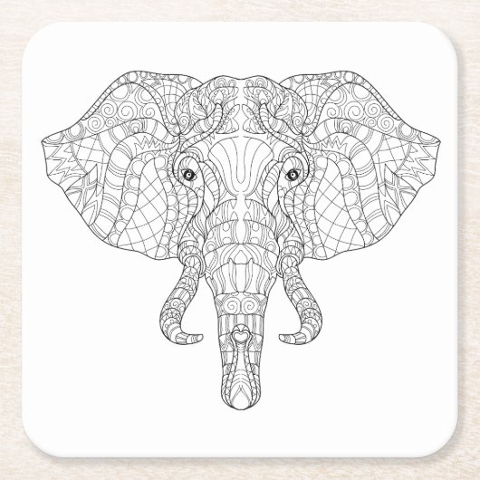 Elefant-Kopf-Gekritzel 2 Rechteckiger Pappuntersetzer (Vorderseite)