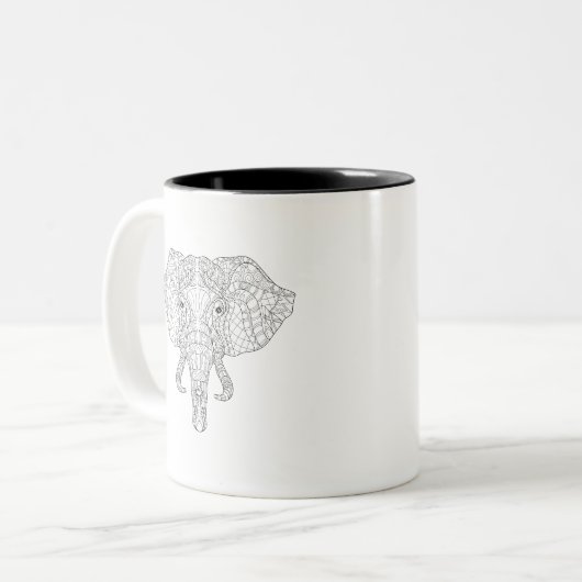 Elefant-Kopf-Gekritzel 2 Zweifarbige Tasse (Vorderseite Links)
