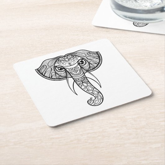 Elefant-Kopf-Gekritzel Rechteckiger Pappuntersetzer (angewinkelt)