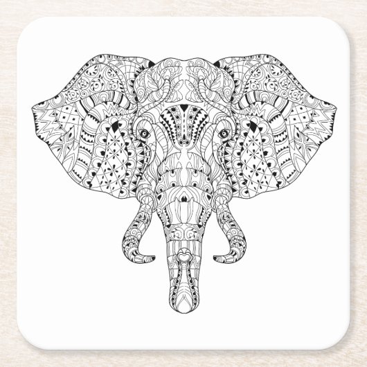 Elefant-Kopf-Gekritzel-Skizze Rechteckiger Pappuntersetzer (Vorderseite)