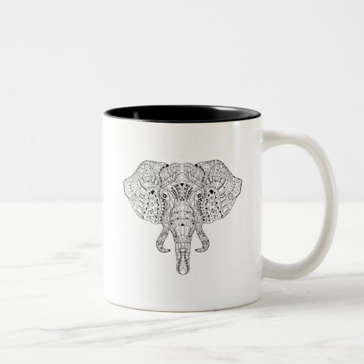 Elefant-Kopf-Gekritzel-Skizze Zweifarbige Tasse (Rechts)