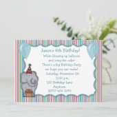 Elefant-Kuchen-Geburtstags-Einladung Einladung (Stehend Vorderseite)