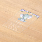 Elefant, Lila Aquarellfarben-Blume, Babydusche Acryleinladungen (Ablage )