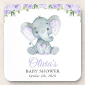 Elefant, Lila Aquarellfarben-Blume, Babydusche Getränkeuntersetzer (Vorderseite)