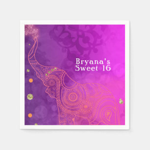 Elefant lila rosa orange und gold Party individuel Serviette
