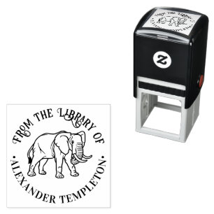 Elefant Line Art #2 Runde Bibliotheksbuch Name Permastempel